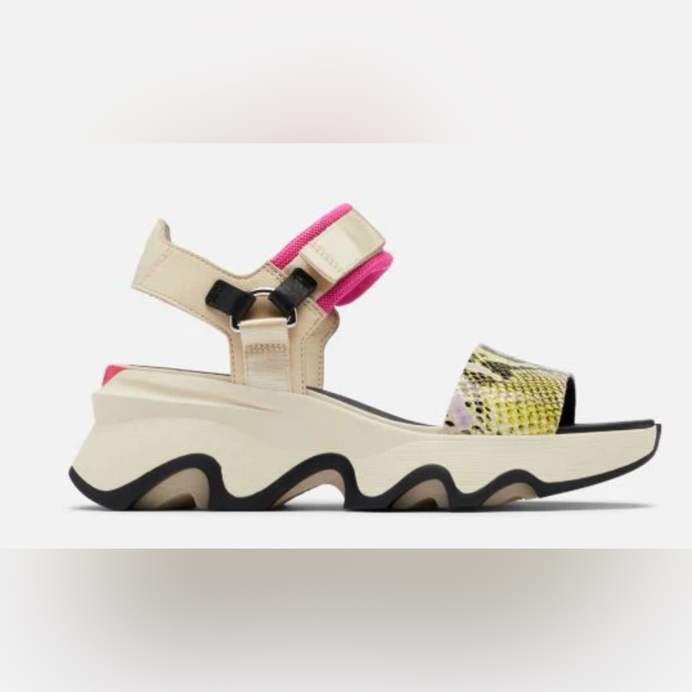 SOREL KINETIC Y-STRAP HIGH SANDAL - BLEACHED CERAMIC/FUCHSIA FIZZ. Size: 8.5